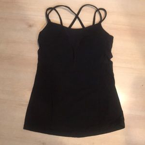 Black lululemon padded tank with mesh trim